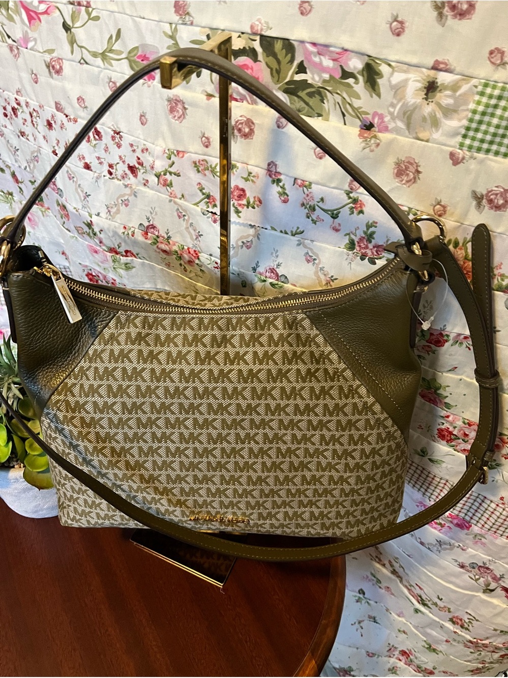 Michael Kors Olive Monogram Shoulder Bag